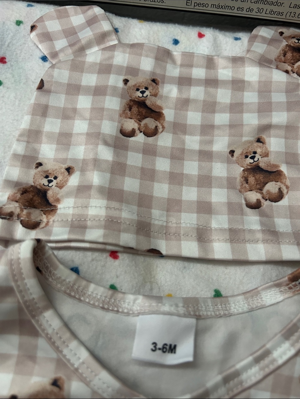 Soft Beige Gingham Teddy Baby One-Piece with Hat - Picture 4 of 7